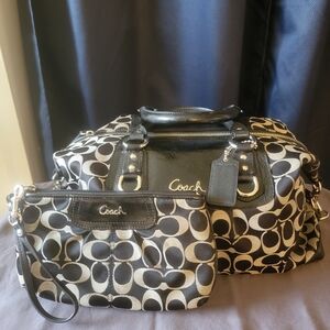 Coach Black Signature Canvas Satchel with Wristlet